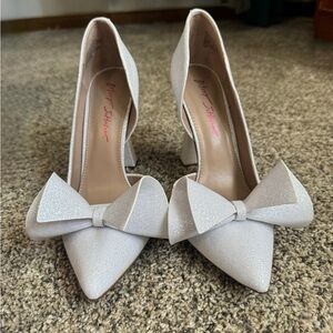 Betsey Johnson Silver Glitter Heels with Bow
